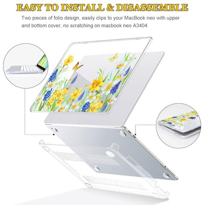 Case for 2026 MacBook Neo 13 Inch A18 Pro Chip Model A3404, Scratch-Resistant Hard Shell Case with Keyboard Cover, Screen Film, Silicone Dust Plugs & Webcam Cover, Yellow Floral & Butterfly - color: Yellow Floral & Butterfly