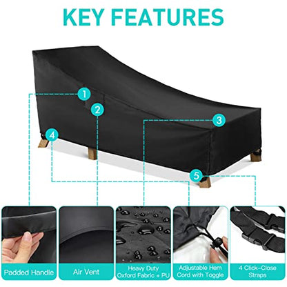 WLEAFJ Patio Chaise Lounge Cover Waterproof, Heavy Duty Outdoor Lounge Chair Covers, Black Durable Patio Furniture Covers, 78L x 34W x 32H inch - color: Black, size: 78L x 34W x 32H inch