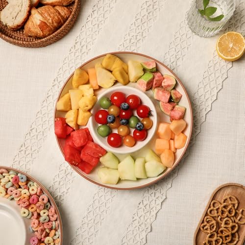 FUN ELEMENTS Ceramic Chips and Dip Serving Tray: 12 Inch Large Divided Bowls Set for Salsa, Veggies & Dip, Appetizers, Snacks, Fruit, Candy, Free-Form Serving Dish Platter for Parties Hosting