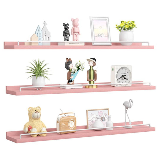 RYOFOBETTO 32 inches Long Floating Shelves, Bathroom Decor Shelves Over Toilet, Farmhouse Wall Shelves for Living Room, Bedroom, Picture Frames, Plants, Kitchen, Set of 3 (Pink and White) - color: Pink and White, size: 32"