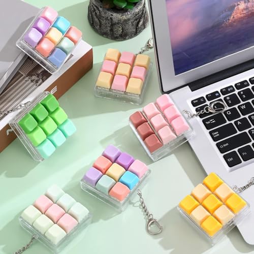 VioraWhite 5 Pcs Keyboard Fidget Clicker Keychain Noisy Fidget Keyboard Colorful 9-in-1 Keycap Stress Relief Decompression Button Finger Clicker for Office Gifts Adults to Relief Stress - style: Noisy