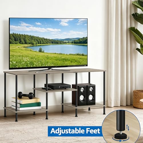 50 Inch TV Stand for Living Room Small Entertainment Center with Storage Shelves Farmhouse 3 Tier TV Console Table Bedroom TV Media Cabinet for 50 43 40 32 Inch, Grey - color: Grey