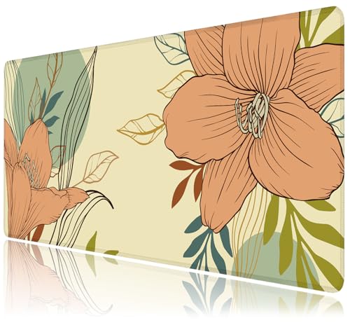 Desk Mat, Abstract Flowers XXL 35.4"x15.7"Large Gaming Mouse Pad, 3mm Thick Gaming Keyboard Pad,Desk Pad Non-Slip Rubber Base with Stitched Edges for Office Game Home Decor - color: Abstract Floral