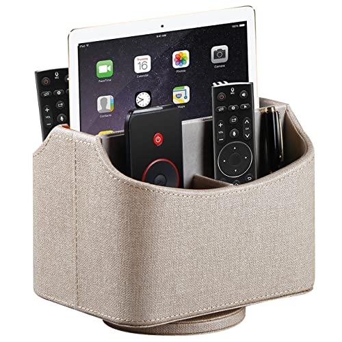 Remote Control Holder, Swivel Desk Organizer and Decorations for Living Room, Bedside Table Organizer Remotes Caddy for TV Controllers/ Stationery/ Art Supplies/ Pen, PU Leather Room Decor Aesthtic - color: 4# Beige Cloth
