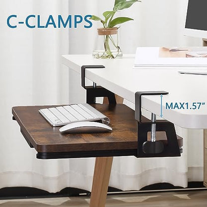 ETHU Keyboard Tray Under Desk, 26.77" X 11.81" Large Size Keyboard Tray with C Clamp-on Mount Easy to Install, Computer Keyboard Stand, Ergonomic Keyboard Tray for Home and Office (Black) - color: Black