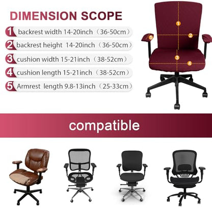 Tallew 4 Pcs Office Chair Covers Set Computer Universal Protective Stretchable Chair Seat Covers Desk Armrest Slipcovers Pads Office Cushion Backrest for Rotating(Wine Red) - color: Wine Red