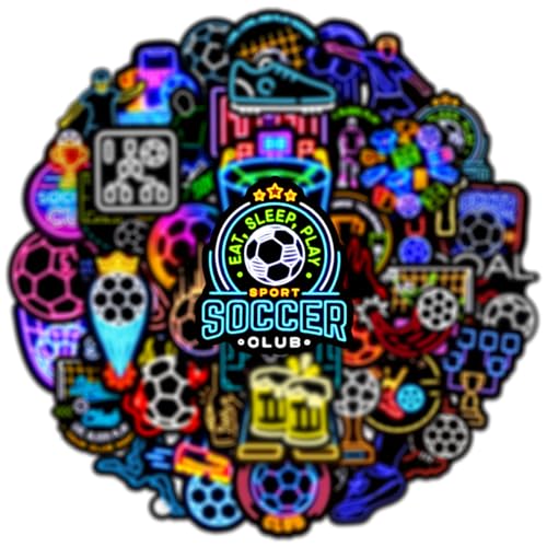 50 PCS Neon Soccer Stickers for Scrapbooking, Retro Football Decals for Journaling Planner, Waterproof Vinyl Sport Stickers for Water Bottle Laptop Phone DIY Crafts - style: A8