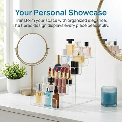Cabilock 6-Tier Clear Acrylic Display Stand - Multi-Level Wallet Organizer for Sunglasses and Purse Display, Tiered Perfume & Cologne Stand for Men, Slim Riser for Artist Alley & Vendor Craft Show - size: 6 Tier Clear