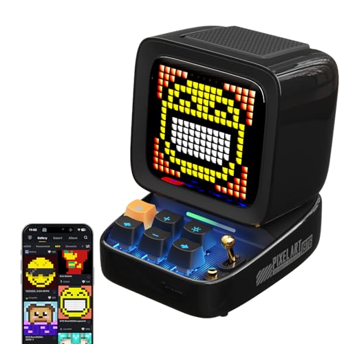 Divoom Ditoo Retro Pixel Art Game Bluetooth Speaker with 16X16 LED App Controlled Front Screen (Black) - color: Black