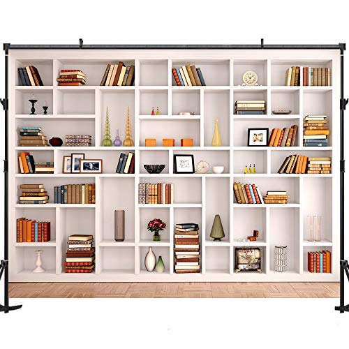 7x5ft White Bookshelf Backdrop Bookcase Backdrop for Office & Home Office Decoration