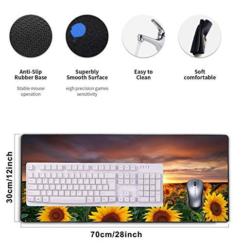 Stitched Edges Large Gaming Mouse Pad,Extended Mousepad with Non-Slip Rubber Base for Laptop Desktop Computer Keyboard Mat - Sunflower