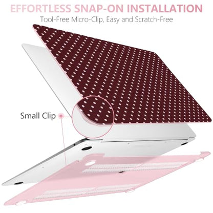 DONGKE Case for MacBook Air 13 Inch (2021-2018 Models A2337 M1/A2179/A1932), Burgundy Polka Dots Hard Shell Case with Keyboard Protector, Compatible with Retina Display and Touch ID - color: Burgundy Polka Dots