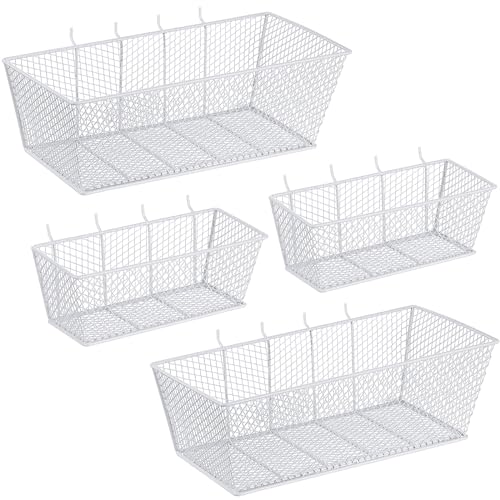 Sieral 4 Pcs Pegboard Baskets Metal Wire Shelf Baskets Peg Board Organizer Accessories Wall Mount Organizer Attachments for Garage Workbench Various Tool Accessories, 2 Sizes (White,Medium, Large) - color: White, size: Medium, Large