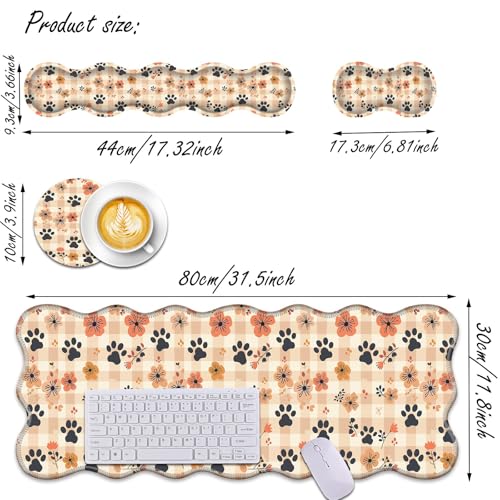 Bxgolkgd Desk Mat Set,Mouse Pad with Keyboard Wrist Rest & Mouse Wrist Rest,Wave-Shaped Design,Non-Slip Rubber Base,Ergonomic Desk Mat for Home,Office,Gaming,Flowers Dog Paw Prints - color: Flowers Dog Paw Prints