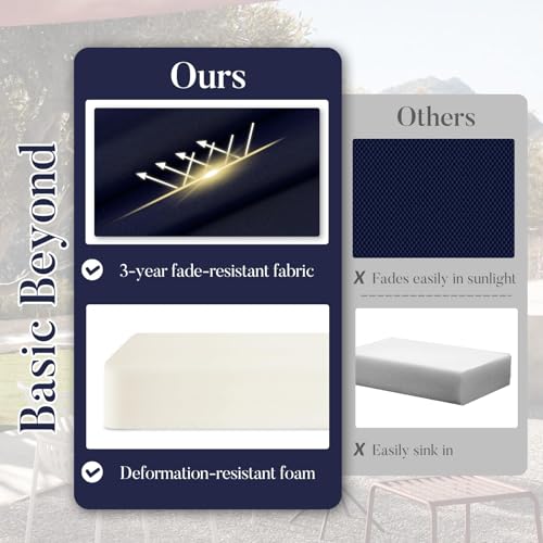 Basic Beyond Outdoor Chair Cushions for Patio Furniture, Waterproof Outdoor Seat Cushions Set of 4 19 x 19, Patio Chair Cushions Set of 4 with Ties and Handle, Navy Blue/White - color: Navy/White, size: 19x19x3