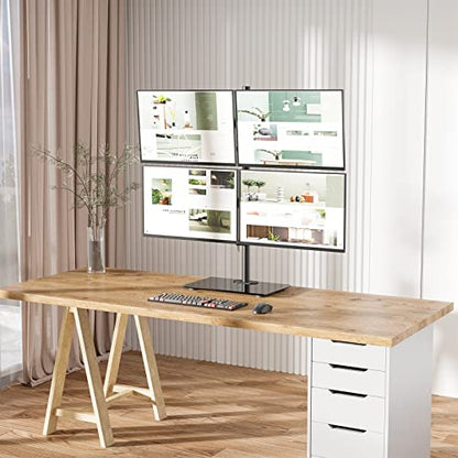WALI Freestanding Quad Monitor Mount for 17-27 Inch Screens, Fully Adjustable 4 Monitor Stand with Swivel, Tilt, Rotation, Glass Base, Max Load 22 lbs per Arm (GMF004), Black - size: Quad, style: Glass Free Stand