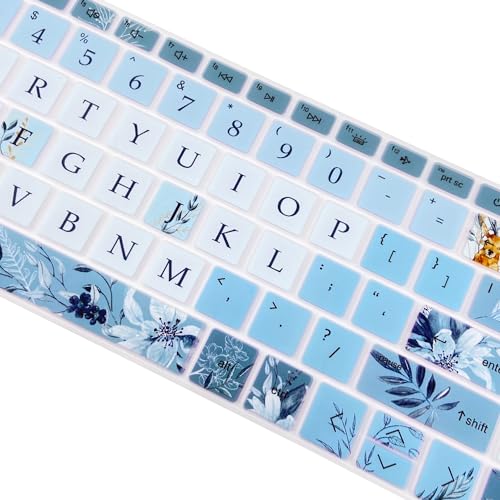 Keyboard Cover for 15.6 HP Laptop 15-fc 15-fd 15t-fd 15z-fc Series, HP Pavilion 15-eg 15t-eg 15-eh 15-er, 17z-ca 17-cn 17-cp 17z-cp Series, Gray Blue Flowers - color: Gray Blue Flowers