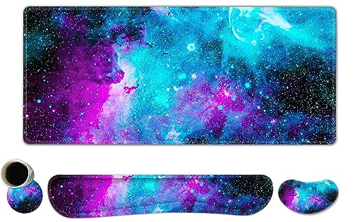 ToLuLu Extended Gaming Mouse Pad, Memory Foam Ergonomic Keyboard Mouse Wrist Rest Support Set, Large Desk Mat with Stitched Edges, Non-Slip Base Mousepad for Home Office Game and Study, Nebula Galaxy - color: Nebula Galaxy