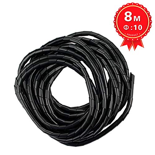 XHF 3/8" Spiral Cable Wrap 10mm(Wrapping Range:7.5mm-60mm) Cord for Computer Electrical Wire Organizer Sleeve Hose RoHS Black 26Ft - size: Dia 10MM-Length 8M