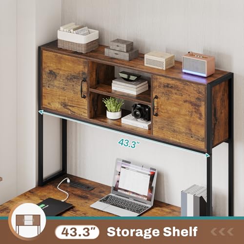 SEDETA L Shaped Desk with Drawers, 62.2" Home Office Desk with Fabric File Drawers and Power Outlet, L Shaped Desk with Hutch, Storage Shelves, LED Lights, Rustic Brown - color: Rustic Brown
