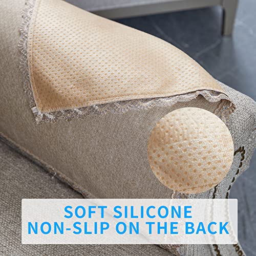 MINJIATEX Couch arm Covers,Non-Slip lace Sofa arm Covers Set of 2 Washable Sofa armrests Covers for Living Room Recliner Chair arm Cover Protectors for Leather Sofa armrest slipcover (MYS-Beige) - color: Mys-beige