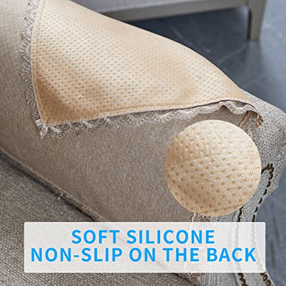 MINJIATEX Couch arm Covers,Non-Slip lace Sofa arm Covers Set of 2 Washable Sofa armrests Covers for Living Room Recliner Chair arm Cover Protectors for Leather Sofa armrest slipcover (MYS-Beige) - color: Mys-beige
