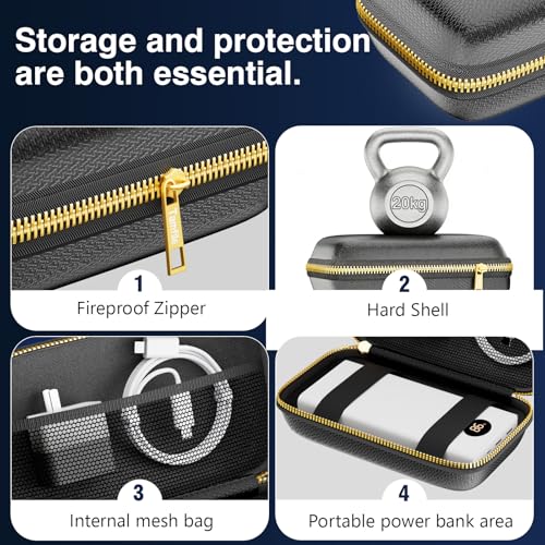 Electronics Travel Organizer, Hard Case Explosion-Proof Cables Carry Box | Fireproof Zipper, Compatible with Hard Drive, Fireproof Portable Safe Storage for Power Bank, Phone, Charger, Cord , Black