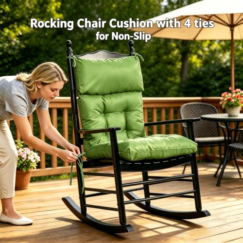 QILLOWAY Outdoor Rocking Chair Cushions Set of 2, 100% Polyester Waterproof Patio Rocking Chair Cushion, High Back Weatherproof Chair Pad for Adirondack & Outdoor Furniture, Green - color: Green