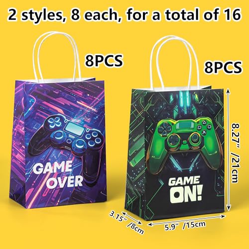 Lesnala 16Pcs Video game party favor bags with handle 2 styles Video game candy treat goodie bags for Kids Gamer Themed Birthday Party Decorations Supplies