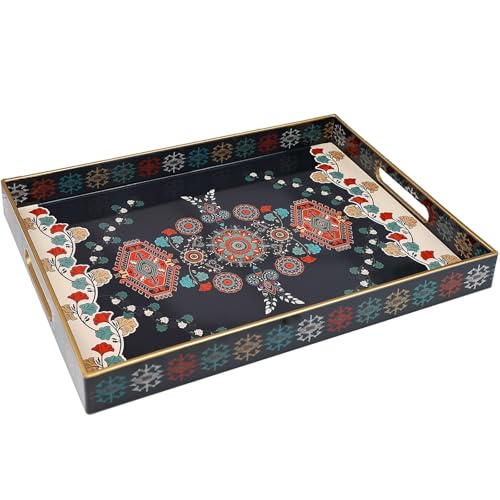 Spsyrine Serving Tray with Handles, Plastic Decorative Tray for Coffee Table, Living Room, Home Decor, 3040M - color: Multi M