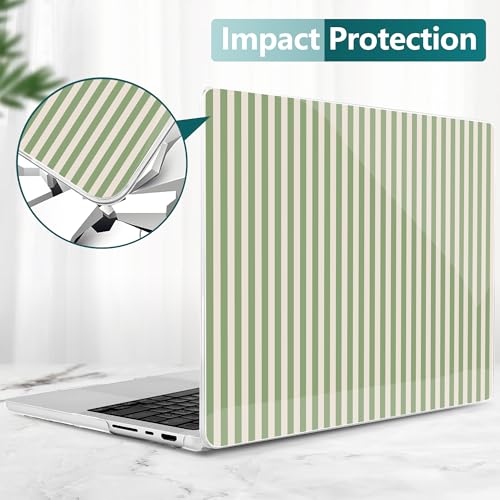 DONGKE Case for MacBook Pro 14 Inch (2026-2021 Release, M5 M4 M3 M2 M1 Pro/Max Chip), Plastic Slim Hard Shell Protective Cover with Keyboard Cover & Screen Protector, Green Stripes - color: Green Stripes