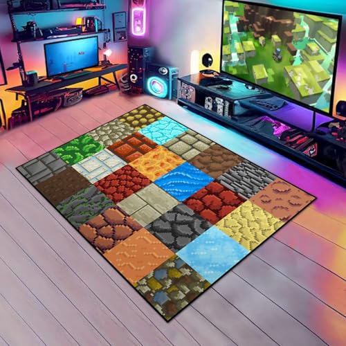 Game Rug Teen Boys Carpet with Pixel Ore Element Decoration Mat, 8 Bit Old Games Rugs for Boy’s Bedroom Living Room Playroom, Non-Slip Children Gaming Area Rugs (60" x 40") - color: Ore Pixel Rug, size: 3'4" x 5' (Rectangular)