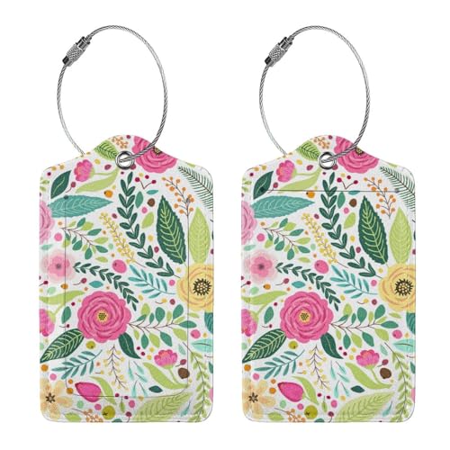 2 Pcs Cute Retro Flower Luggage Tag for Suitcase,Label Hand-Painted Nature Gifts for Privacy Cover ID Label with Stainless, Birthday Boy Girl - color: Retro Flower