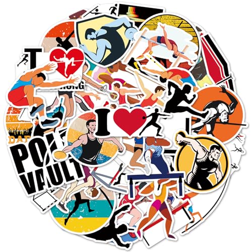 50PCS Track and Field Stickers,Sports Stickers Pack for Teens Athletes Sports Fans Suitable for Water Bottles Laptops Skateboards Bike Helmets Notebooks Lugguage,Cool Vinyl Decals Set - style: Track and Field