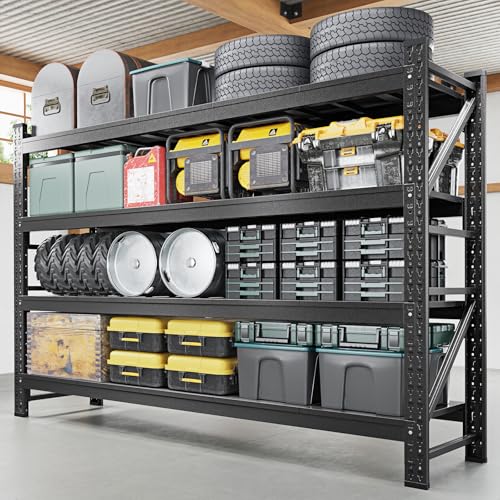 Letaya 68" W Storage Shelves Heavy Duty, 7000LBS Garage Shelving Units, 4 Tier Adjustable Utility Rack Shelf,Large Metal Industrial Shelves,for Shop,Warehouse,Basement,Black (68" W x 24" D x 64" H) - color: Black, size: 68" W x 24" D x 64" H