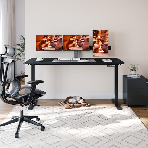 Dual Motor Standing Desk, Large Stand Up Desks, 71x31 Inches Electric Sit Stand Desks, 4 Memory Preset Adjustable Height Computer Table for Home Office with Splice Board (Black) - color: Black, size: 7131