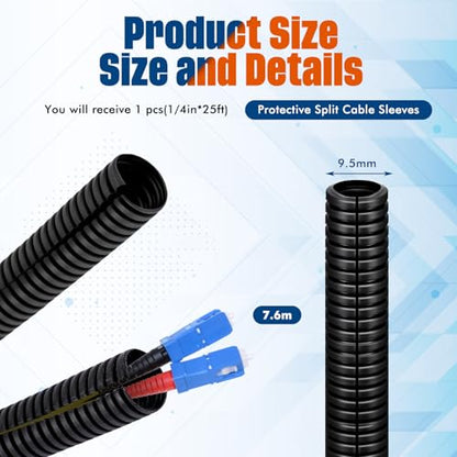 Sasylvia 3/8" x 150 ft Split Wire Loom Tubing Automotive Wire Loom Assortment Split Cable Sleeves Bulk Flexible Electrical Conduit Protective Kit - size: 3/8" X 150 ft