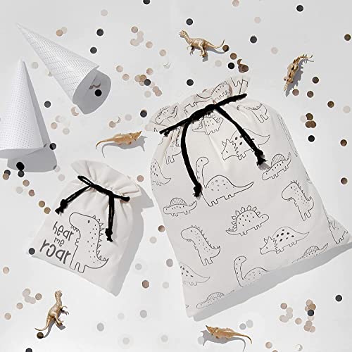 Gather & Knot Drawstring Gift Bags | Premium Canvas | 20" Large 12" Small | Reusable Fabric Wrap for Baby Shower or Boy Birthday | Dinosaur - color: Dinosaur