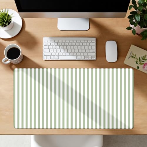 Sage Green Striped Desk Mat Cute Pastel XXL Large Gaming Mouse Pad Desk Pad Kawaii Aesthetic Home Office Decor Cozy Keyboard Laptop Computer Mat - color: A2- Sage Green