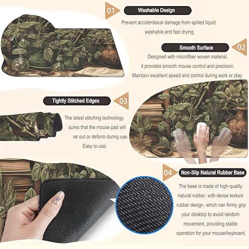Retro Olive Green Plant XL Large Extended Gaming Mouse Pad Cool Plants Lovers Desk Mat with Stitched Edges, Non-Slip Rubber Base Mousepad, Laptop Computer Keyboard and Mouse Mat 31.5x11.8 in - color: Olive Green Plant, size: 31.5" x 11.8"