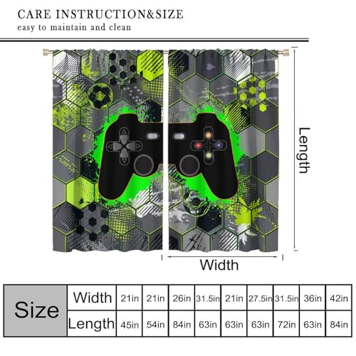 Video Games Window Curtains, Green Honeycomb Gamepad Teens Gamer Controller Window Drapes for Kids Boys Girls Room Playroom 42" W X 54" L - color: Gamepad-10, size: 21"W x 54"L (Pack of 2)