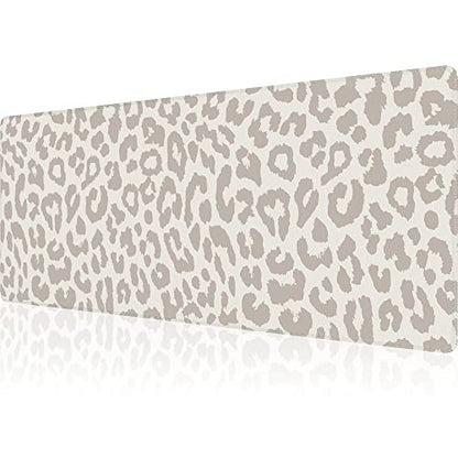 Large Mouse Pad Gaming Mousepad XL Beige Leopard Print Desk Mat Mouse Pad Long 31.5x11.8 in Extended Big Cute Mousepad Waterproof Desk Pad with Non-Slip Base and Stitched Edges for Computer Keyboard - color: Grey Leopard Print
