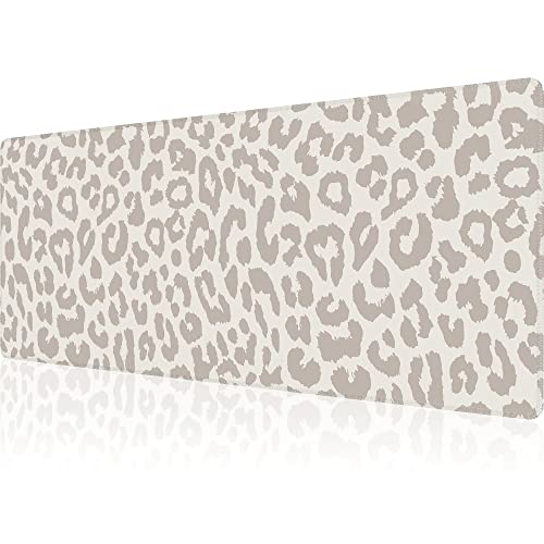 Large Mouse Pad Gaming Mousepad XL Beige Leopard Print Desk Mat Mouse Pad Long 31.5x11.8 in Extended Big Cute Mousepad Waterproof Desk Pad with Non-Slip Base and Stitched Edges for Computer Keyboard - color: Grey Leopard Print