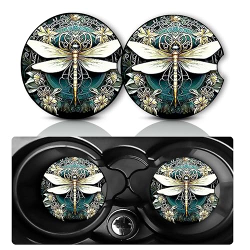 2 Pack Dragonfly Car Cup Holder Coasters Neoprene Anti Slip Rubber Mat | Dragonflys Car Accessories Interior Decor 2.75" Universal Size Insert Auto Coasters Dragonfly Gifts for Women Men - color: Big Dragonfly