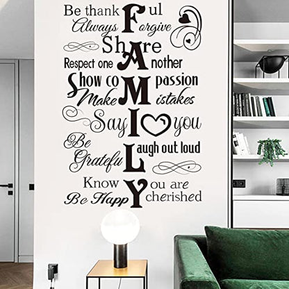 Runtoo Family Saying Wall Art Stickers Inspirational Quotes Wall Decals Living Room Bedroom Home Decor - color: Black Family Quotes