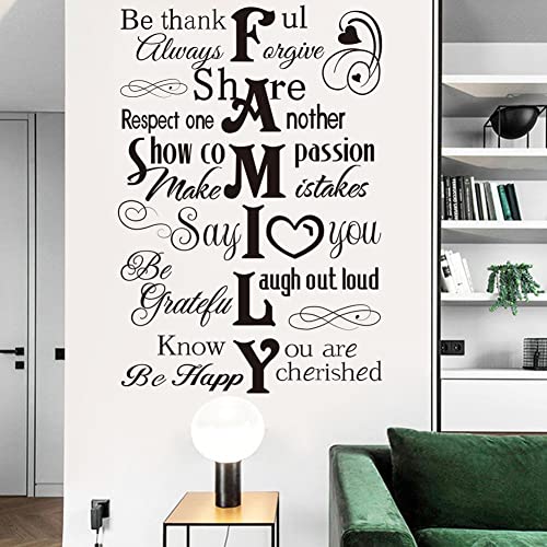 Runtoo Family Saying Wall Art Stickers Inspirational Quotes Wall Decals Living Room Bedroom Home Decor - color: Black Family Quotes