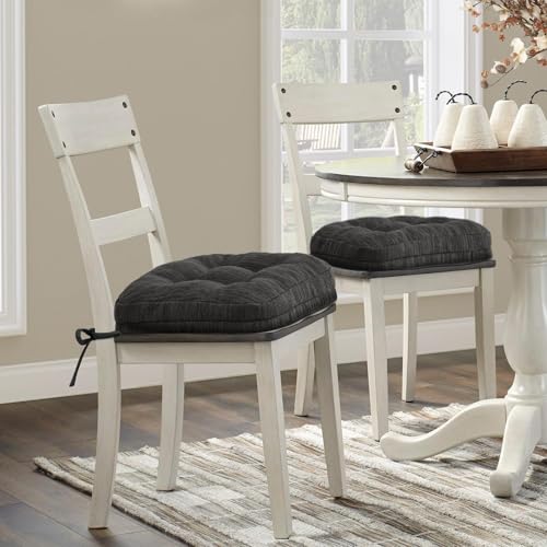 Shinnwa Dining Chair Cushions Set of 2, Dual-Layer Memory Foam Kitchen Chair Cushions, Patented Design Seat Pads with Ties, 16.5 x 16.5 x 3.5in, 2 Pack, Charcoal - color: Charcoal, size: 2 Count (Pack of 1)