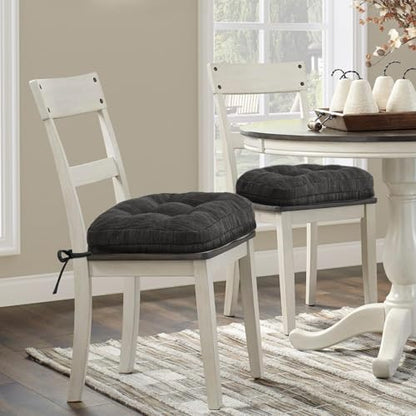 Shinnwa Dining Chair Cushions Set of 2, Dual-Layer Memory Foam Kitchen Chair Cushions, Patented Design Seat Pads with Ties, 16.5 x 16.5 x 3.5in, 2 Pack, Charcoal - color: Charcoal, size: 2 Count (Pack of 1)