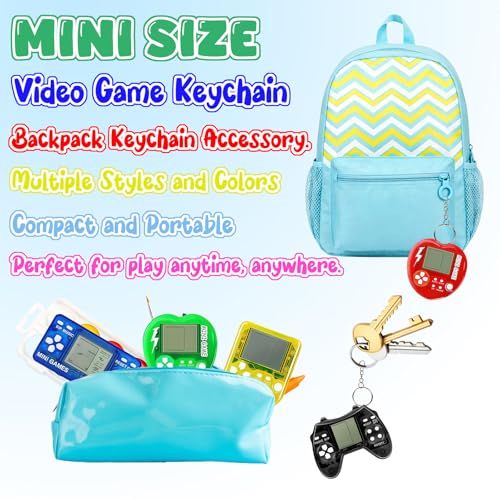 Sezua Mini Video Game Keychains - 16 Pack Assorted Shapes and Colors, Portable Handheld Game Devices for Kids, Party Favors, Classroom Rewards, Birthday Gift, Treasure Box Prizes, Backpack Accessories