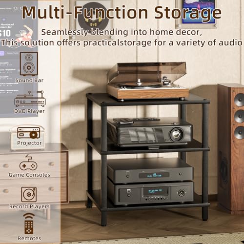 LELELINKY 3-Tier AV Media Player Stand, Stereo Cabinet, Modern Stereo Cabine,Game Console Shelf,Wooden TV Stand,Multifunctional Entertainment Center, Suitable for Home, Conference Room, Black - color: Black, size: 3 Tier